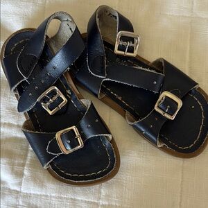 Kids Navy Salt Water Leather Sandals